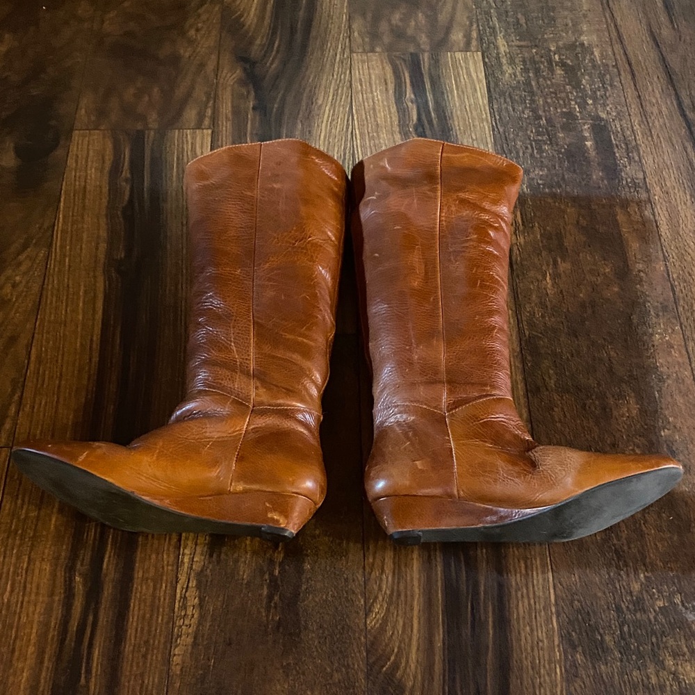 Tan Leather Knee-High Boots - Picture 2 of 6